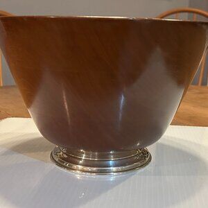 Vintage Mahogany Bowl with Sterling Silver Base Mid Century Modern, 6.5" x 10"D